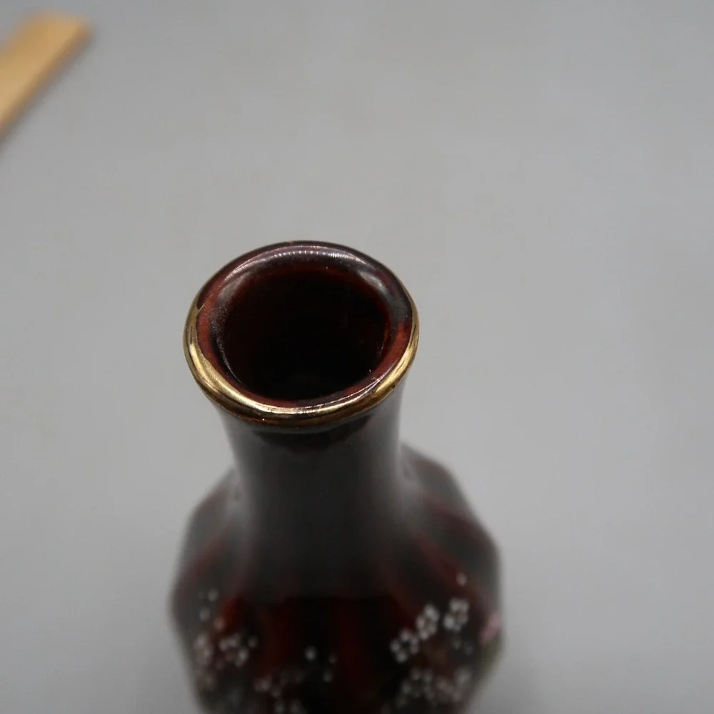 Vintage peacock and floral Brown and gold Japanese vase  5 in
